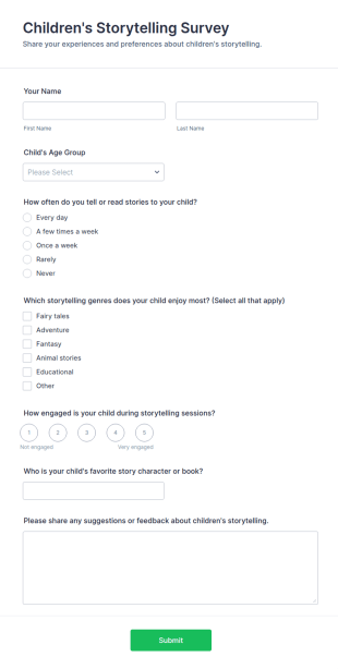 Children's Storytelling Survey Form Template