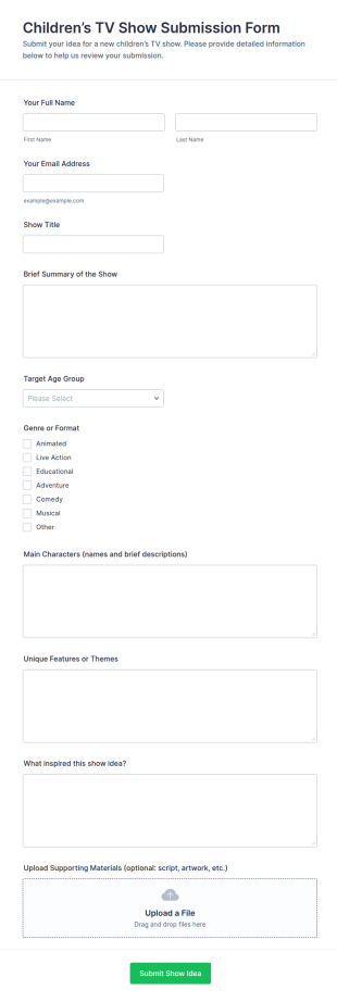 Children’s TV Show Submission Form Template