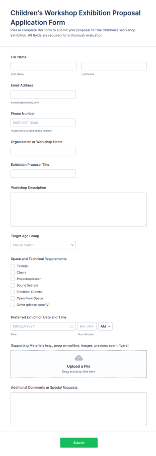 Children's Workshop Exhibition Proposal Application Form Template