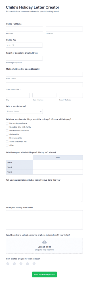 Child's Holiday Letter Creator Form Template