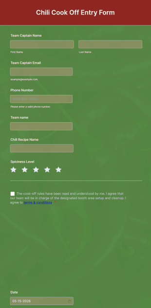 Chili Cook Off Entry Form Template