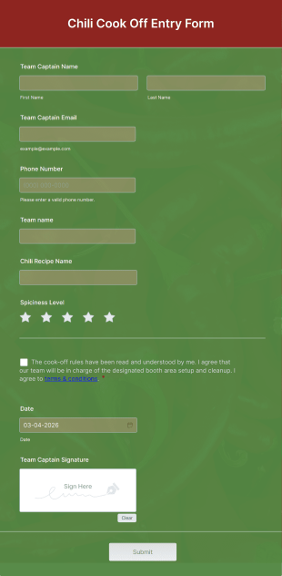 Chili Cook Off Entry Form Template