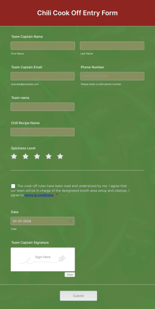 Chili Cook Off Entry Form Template