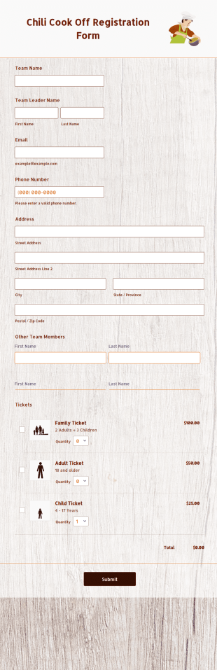 Chili Cook Off Registration Form Template