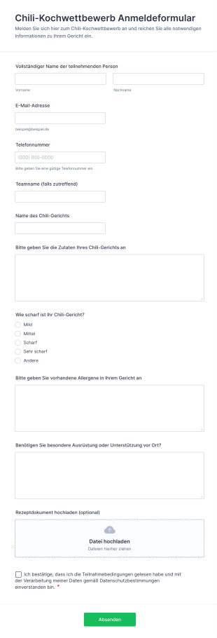 Chili Kochwettbewerb Anmeldeformular