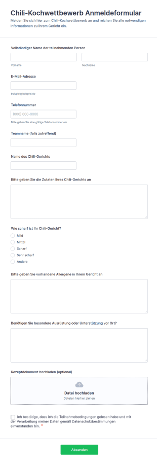 Chili Kochwettbewerb Anmeldeformular