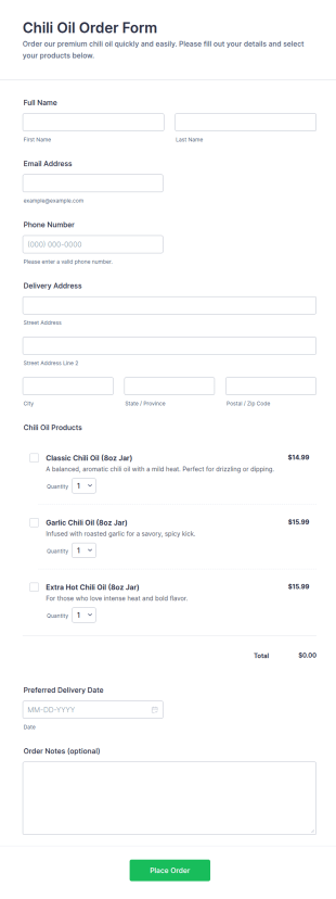 Chili Oil Order Form Template