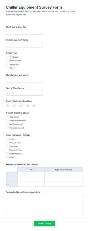 Chiller Equipment Survey Form Template
