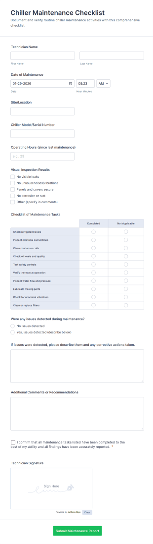 Chiller Maintenance Checklist Form Template