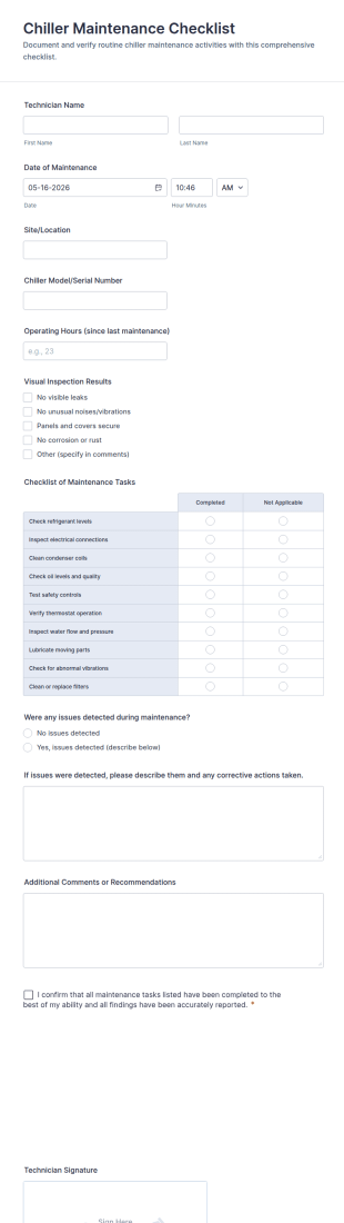 Chiller Maintenance Checklist Form Template