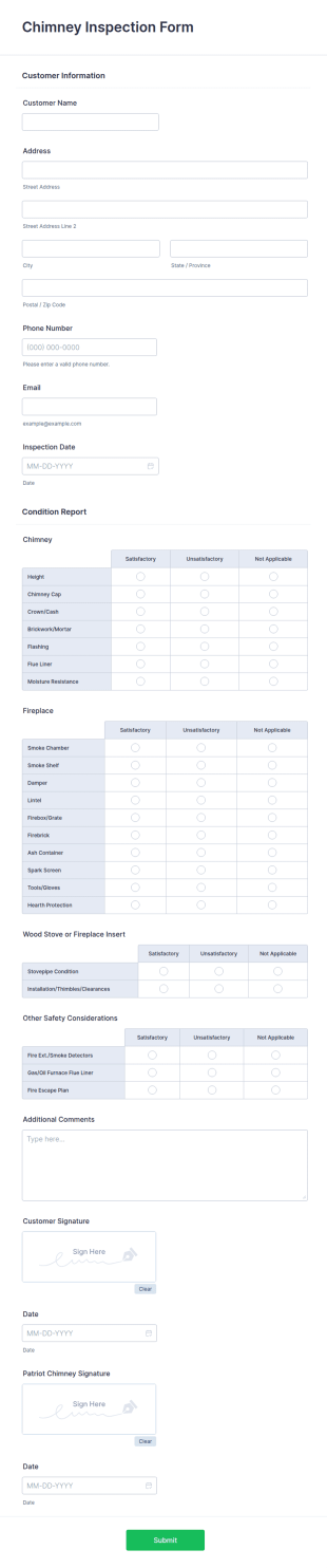 Chimney Inspection Form Form Template