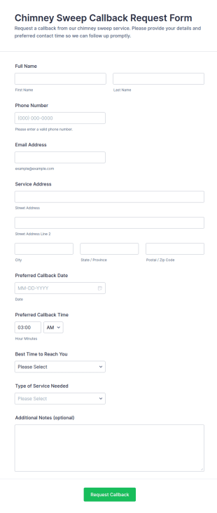 Chimney Sweep Callback Request Form Template