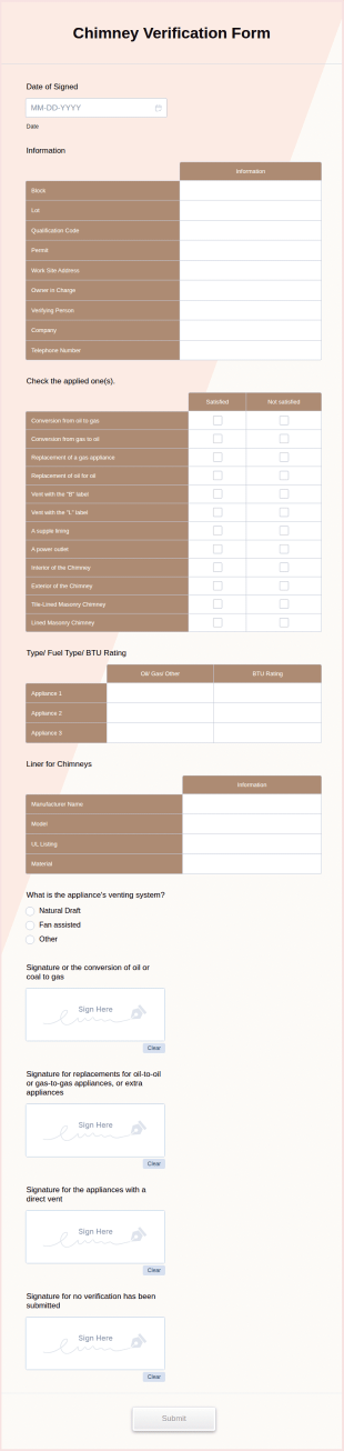 Chimney Verification Form Template