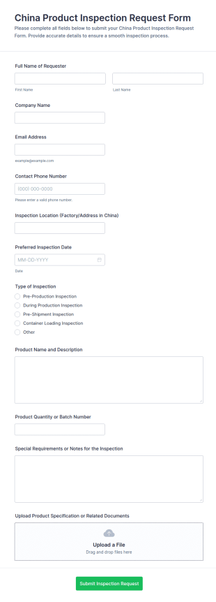 China Product Inspection Request Form Template