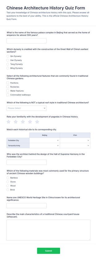 Chinese Architecture History Quiz Form Template