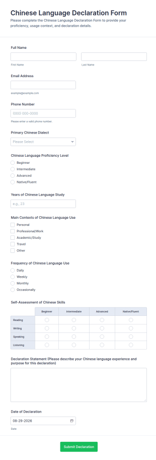 Chinese Language Declaration Form Template