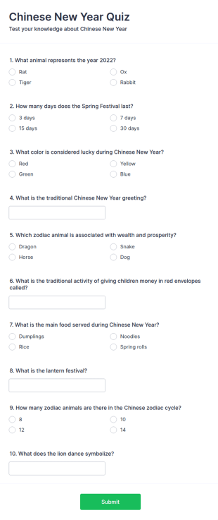 Chinese New Year Quiz Form Template