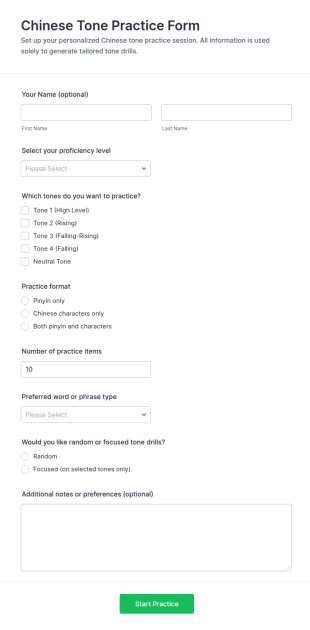 Chinese Tone Practice Form Template