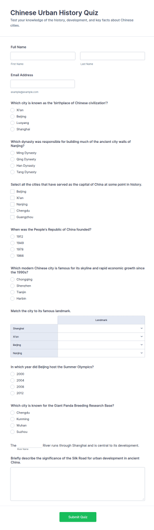 Chinese Urban History Quiz Form Template