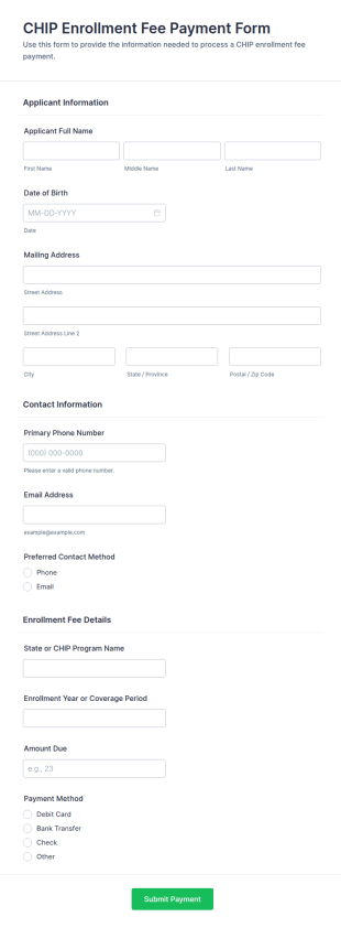 CHIP Enrollment Fee Payment Form Template