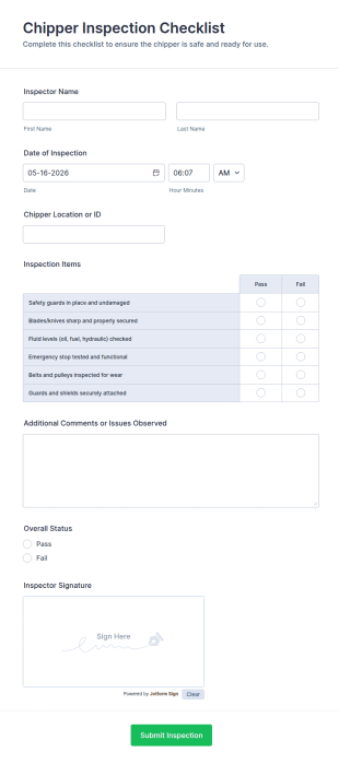 Chipper Inspection Checklist Form Template