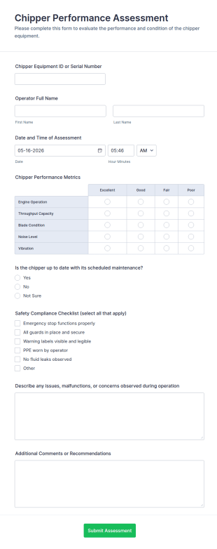 Chipper Performance Assessment Form Template