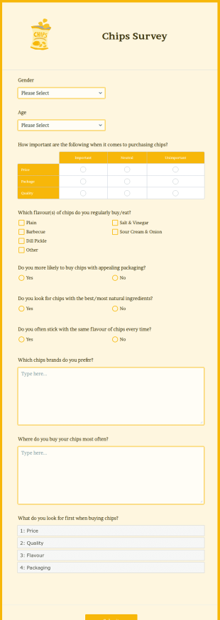 Chips Survey Form Template