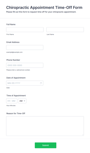 Chiropractic Appointment Time Off Form Template