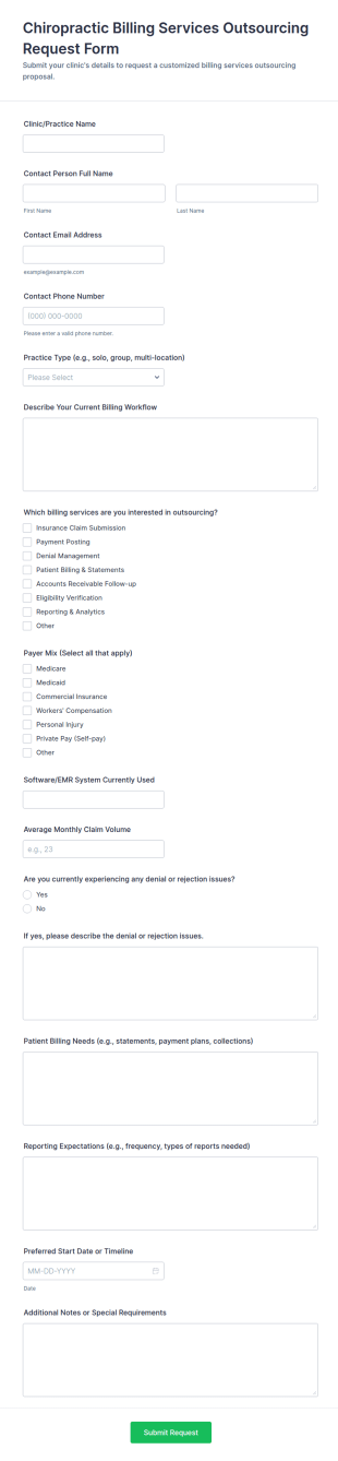 Chiropractic Billing Services Outsourcing Request Form Template