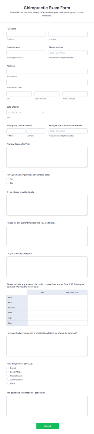 Chiropractic Exam Form Template