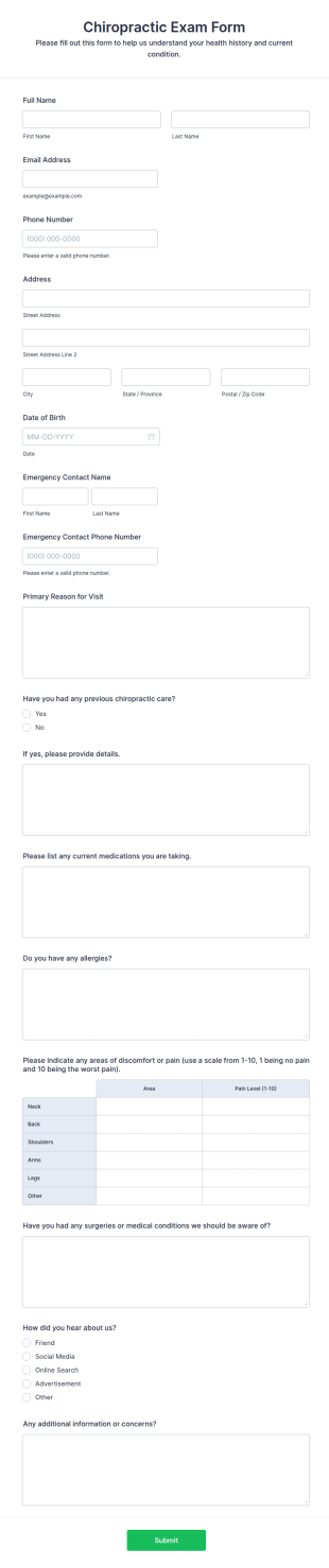 Chiropractic Exam Form Template