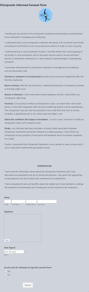 Chiropractic Informed Consent Form Template