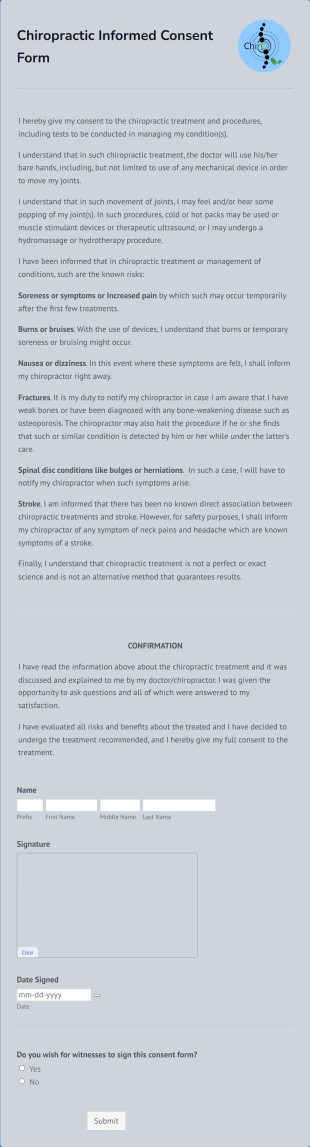 Chiropractic Informed Consent Form Template