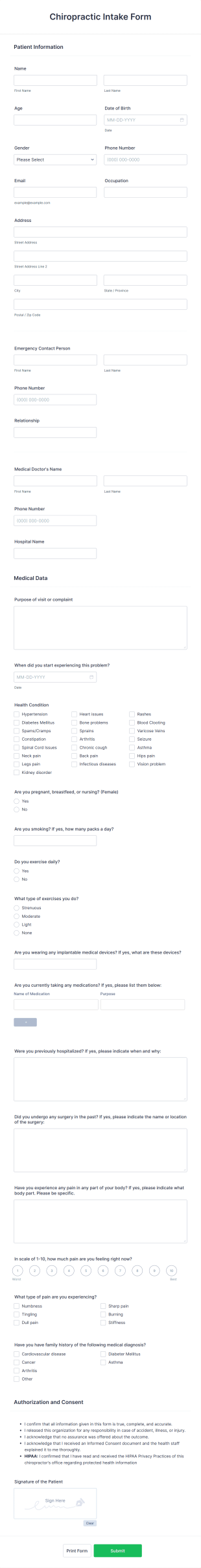 Chiropractic Intake Form Template