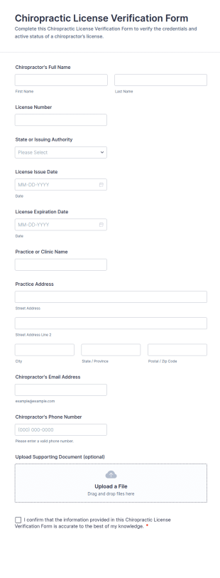 Chiropractic License Verification Form Template