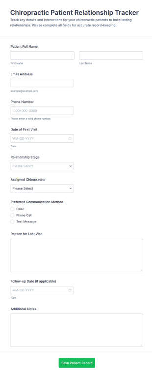 Chiropractic Patient Relationship Tracker Form Template