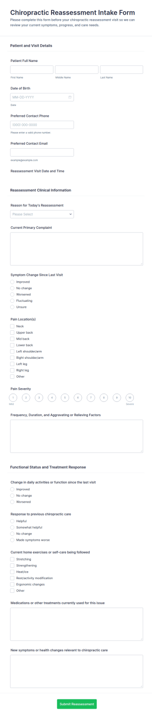 Chiropractic Reassessment Intake Form Template
