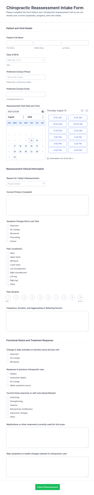 Chiropractic Reassessment Intake Form Template