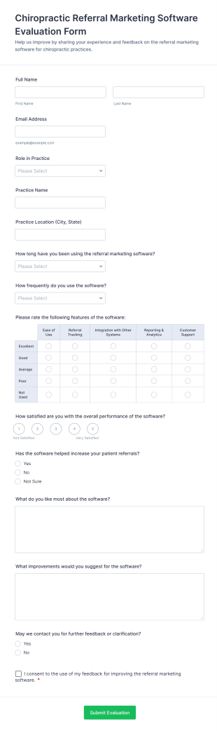 Chiropractic Referral Marketing Software Evaluation Form Template
