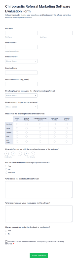 Chiropractic Referral Marketing Software Evaluation Form Template