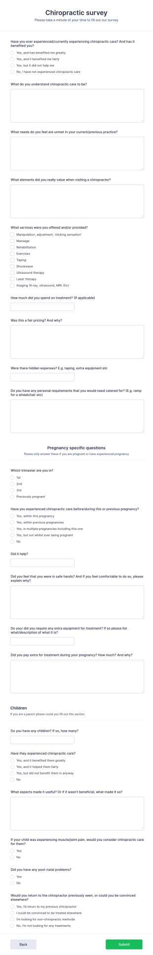 Chiropractic Survey Form Template