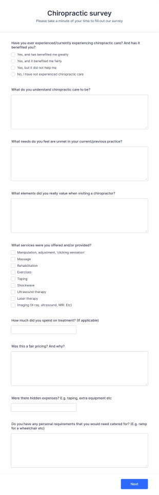 Chiropractic Survey Form Template