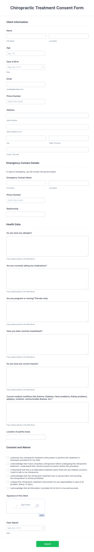 Chiropractic Treatment Consent Form Template