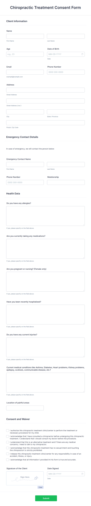 Chiropractic Treatment Consent Form Template