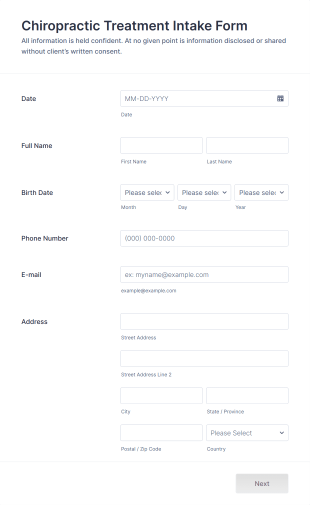 Chiropractic Treatment Intake Form Template