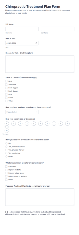 Chiropractic Treatment Plan Form Template