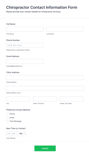 Chiropractor Contact Information Form Template
