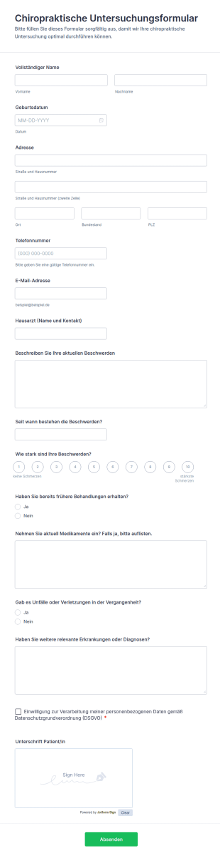 Chiropraktiker Untersuchungsformular