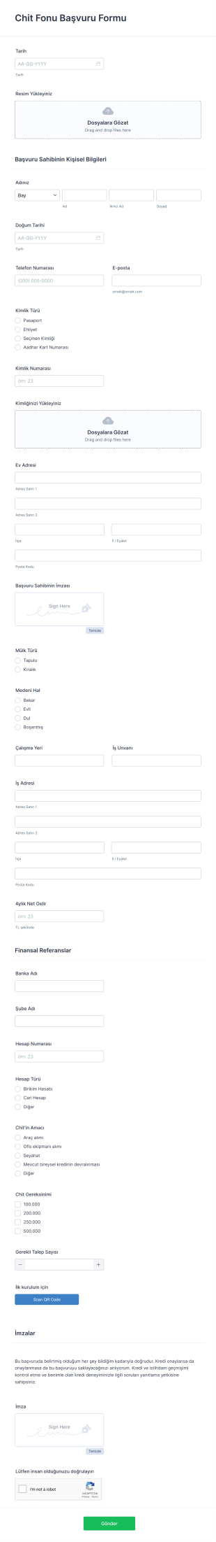 Chit Fonu Başvuru Form Template