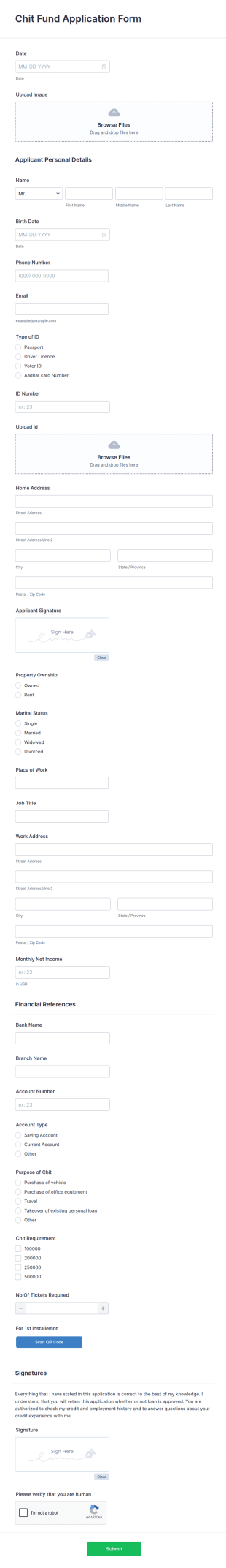Chit Fund Application Form Template